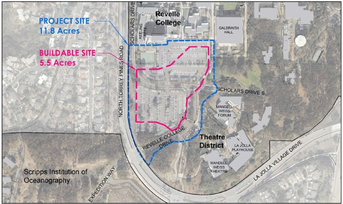 UCSD's Theatre District Living and Learning Neighborhood would be at La Jolla Village Drive and North Torrey Pines Road.