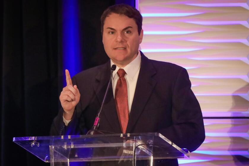 Carl DeMaio, taxpayer advocate and businessman, and Republican candidate for U.S. House of Representatives in the 50th Congressional District, during the 50th District Congressional Debate in Mission Valley, February 14, 2020 at the DoubleTree by Hilton Hotel San Diego.
