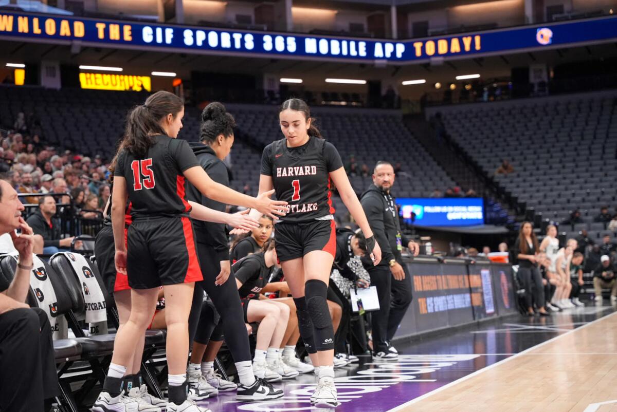 Harvard-Westlake freshman Angelina Habis (1) scored 19 points in the Division II final win over Colfax.
