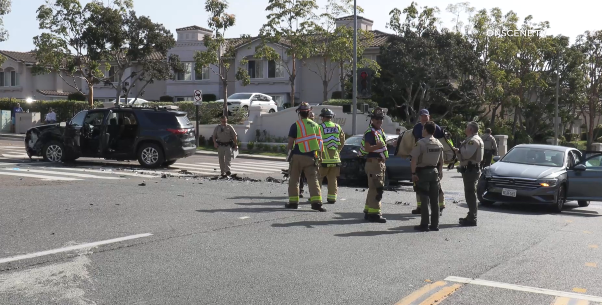A driver being chased by a California Highway Patrol officer crashed into two vehicles in Encinitas.