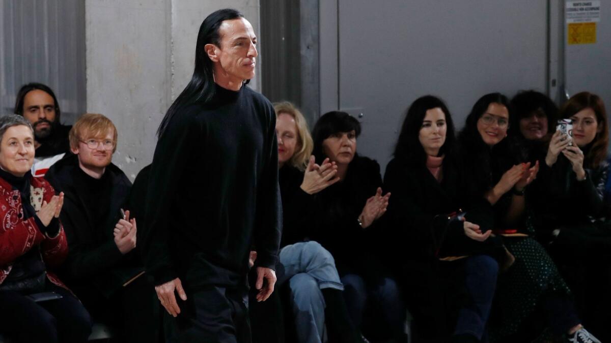 Rick Owens after the finale of his fall/winter 2018 runway show during Paris Fashion Week.