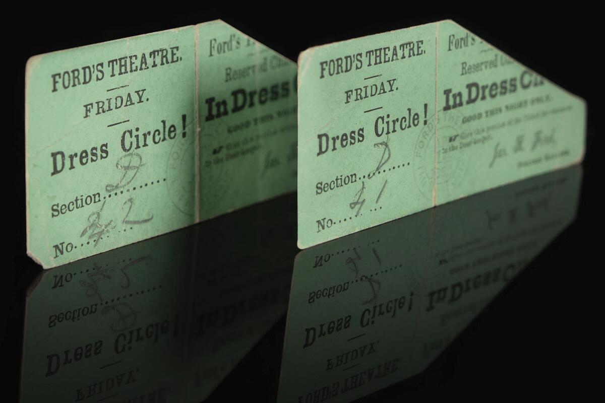 Pair of theater tickets from 1865