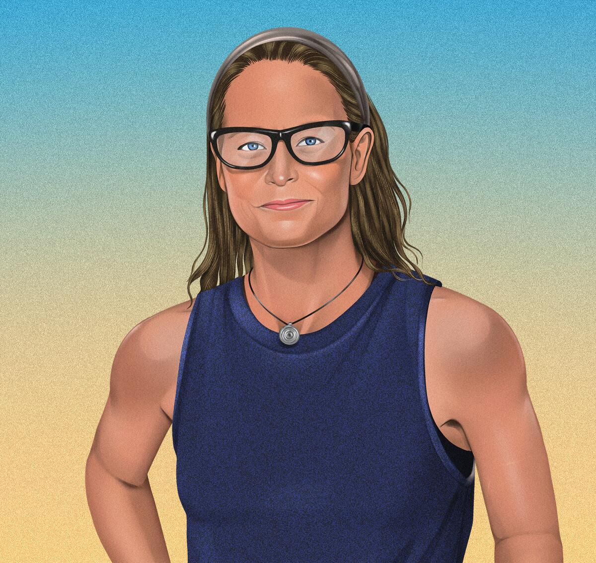 An illustration of Jodie Foster as her "Nyad" character.