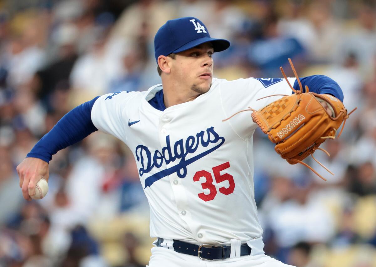 Dodgers starting pitcher Gavin Stone delivers during a game against the Arizona Diamondbacks in May.