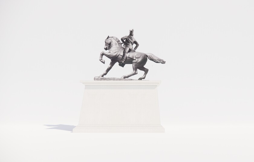 A sculpture of a figure on a horse