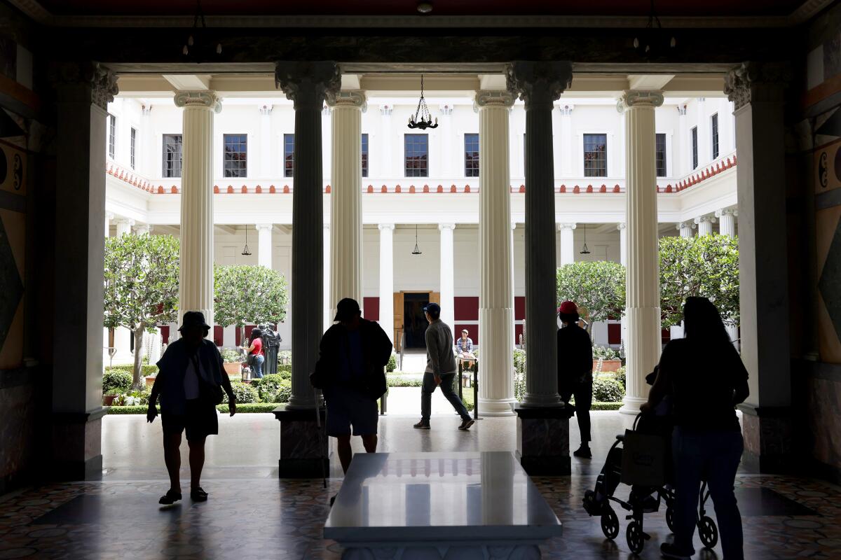 Museum reopening day for visitors at Getty Villa in Palisades in Pacific.