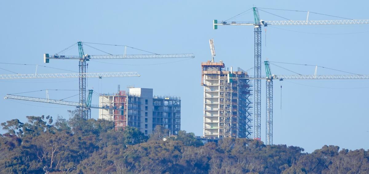 UC San Diego's Theatre District Living and Learning Neighborhood is pictured under construction last year.
