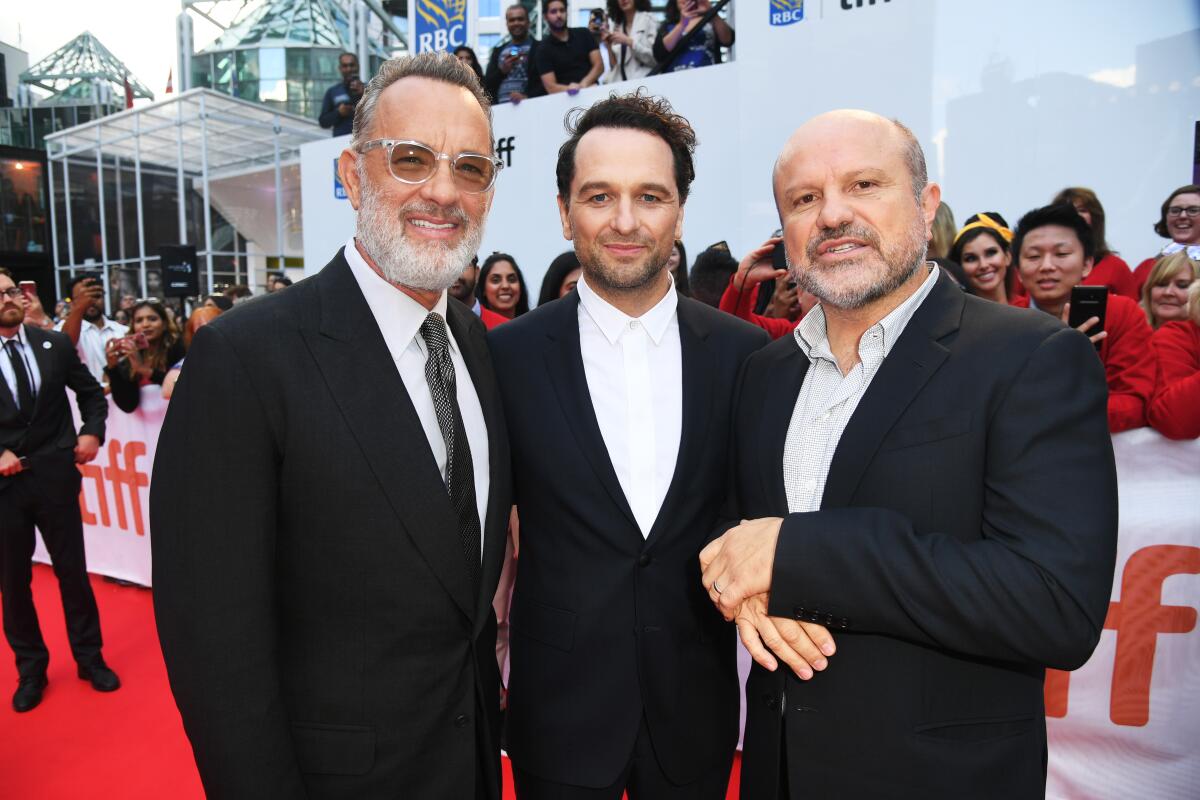 Tom Hanks, Matthew Rhys and Enrico Colantoni attend the "A Beautiful Day In The Neighborhood" premiere during the 2019 Toronto International Film Festival on September 07, 2019 in Toronto, Canada.