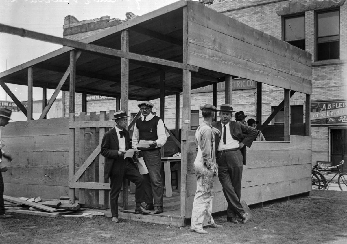 July 1925: Temporary Chamber of Commerce office following the Santa Barbara earthquake.