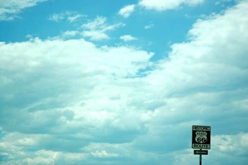In western New Mexico, old Route 66 wriggles over and around mesas and buttes but never strays too far from big, busy and largely soulless Interstate 40. If you glimpse a sign like this one from the interstate, it's your chance to take the path less traveled --in this case, a path that leads to Cubero and Budville. But bear in mind those skies. Late summer is monsoon season in New Mexico.