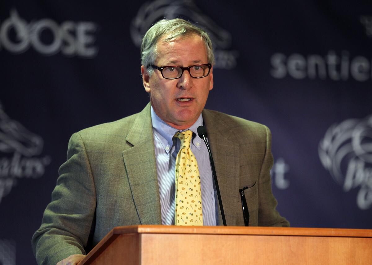 Craig Fravel talks to guests at the 2011 Breeders' Cup post position draw.