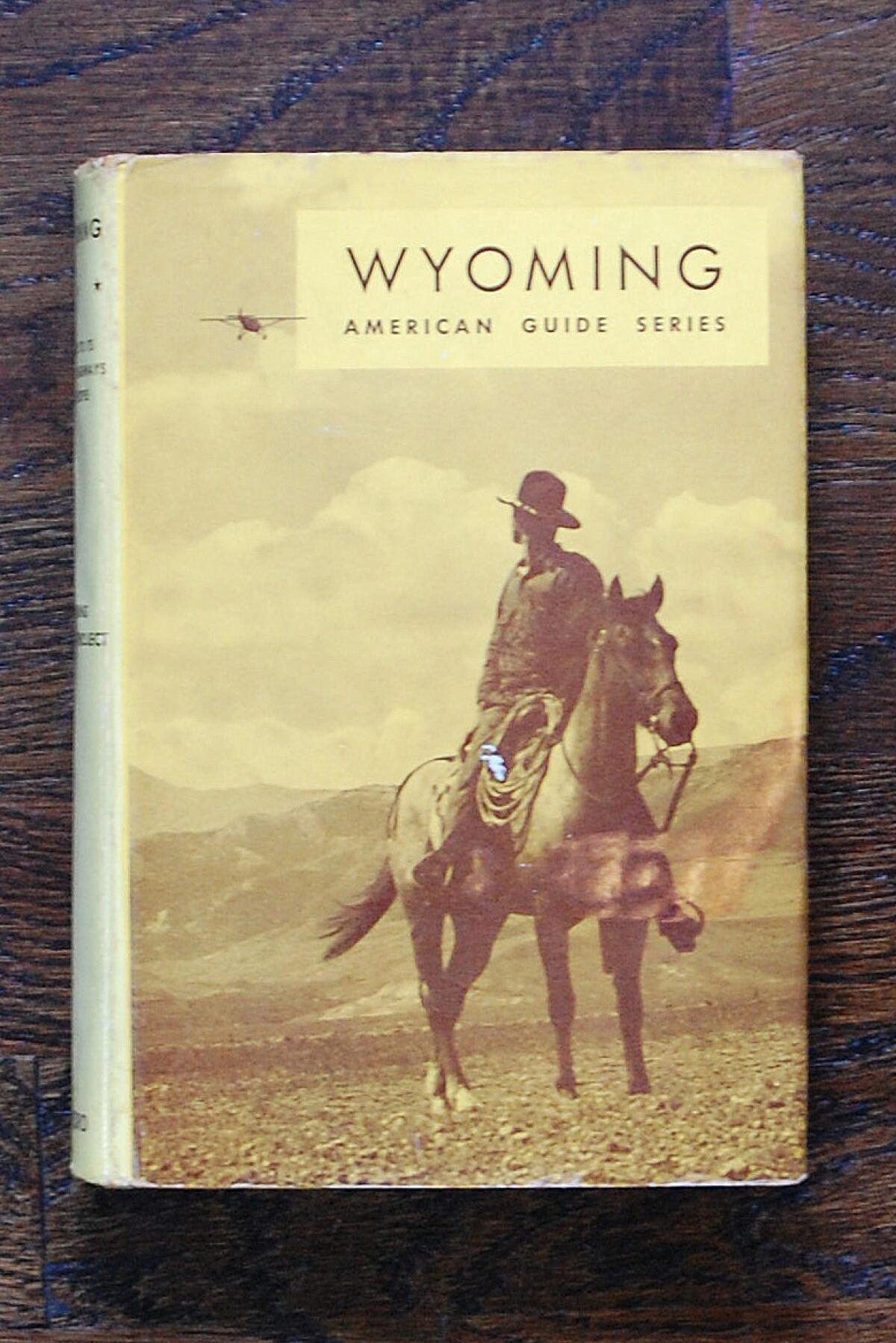 A man in a cowboy hat sits atop a horse with a plane above in a photo on a book cover.
