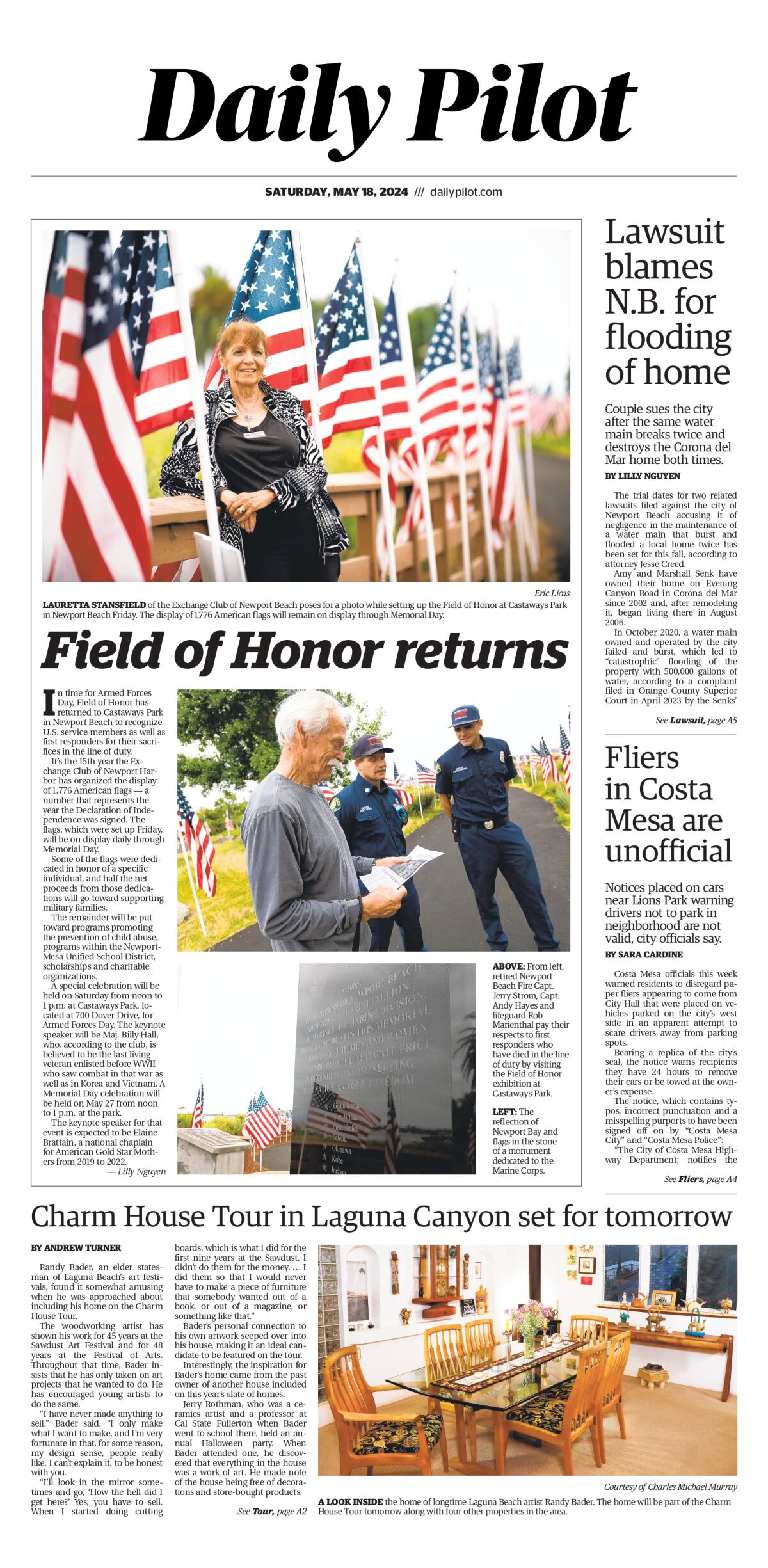 Front page of the Daily Pilot e-newspaper for Saturday, May 18, 2024.