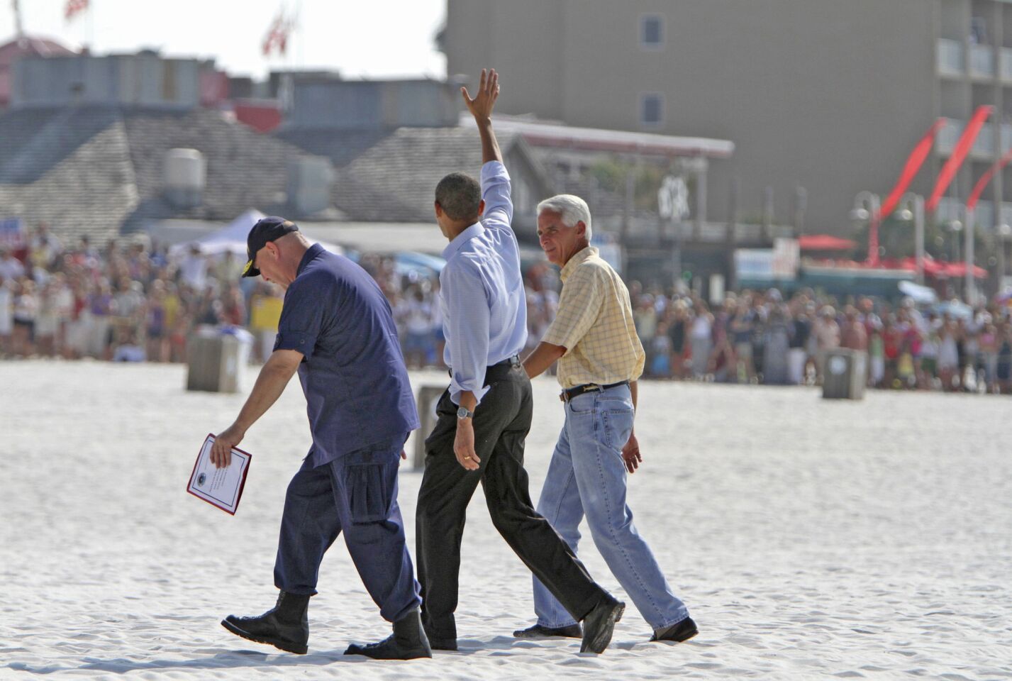 President Obama on May 2, 2010, visits the Gulf Coast region affected by the BP Deepwater Horizon oil spill.