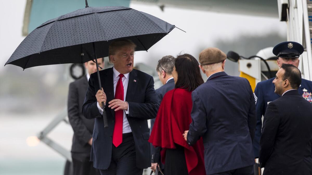 President Trump at Los Angeles International Airport on Tuesday.