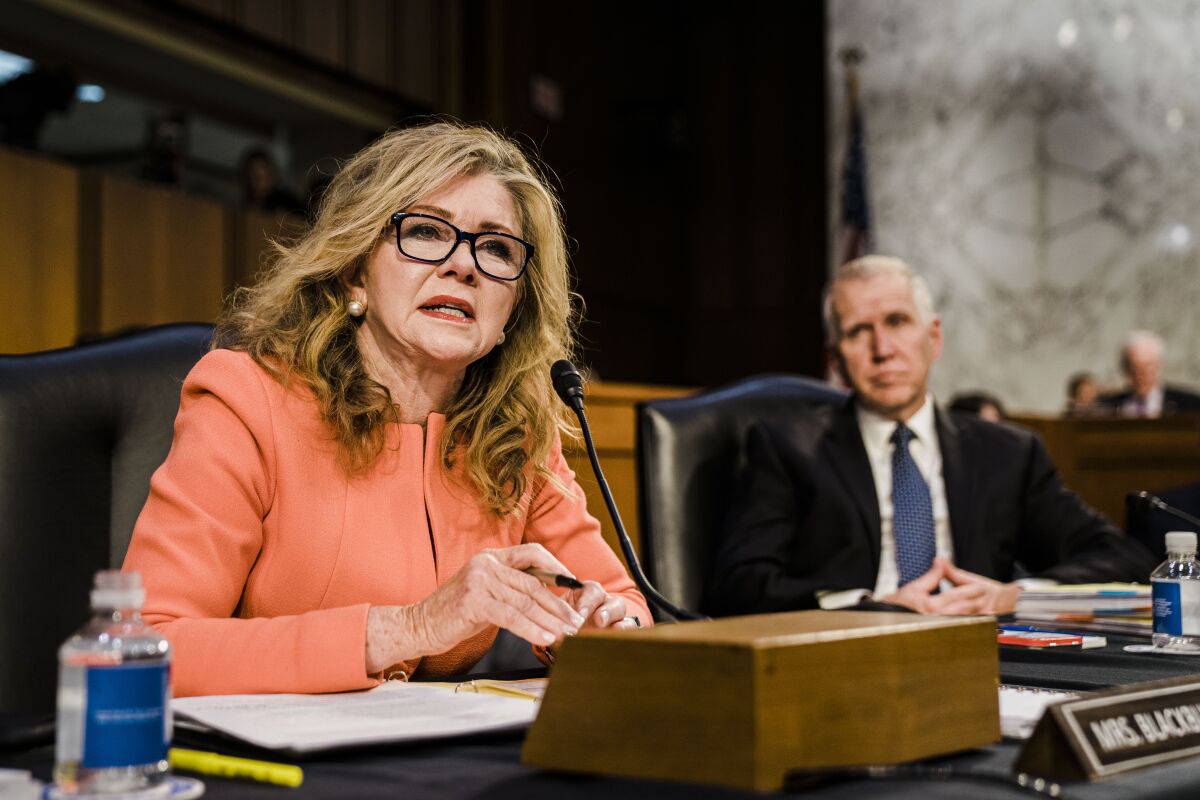 Sen. Marsha Blackburn (R-TN) attends Senate Judiciary Committee confirmation hearing for Judge Ketanji Brown Jackson