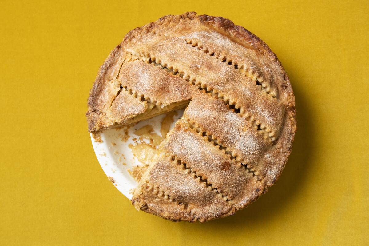 Oven-fried apple pie with spiced shortening crust