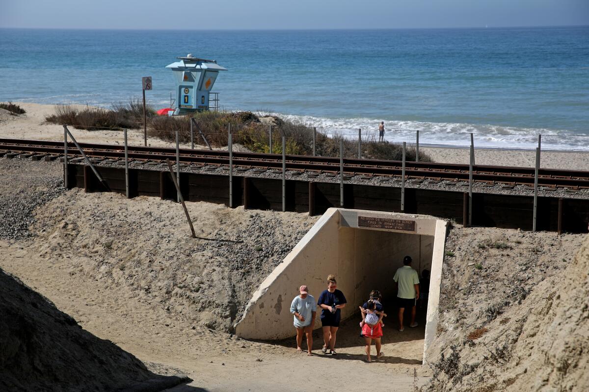 The rail line at San Clemente State Beach