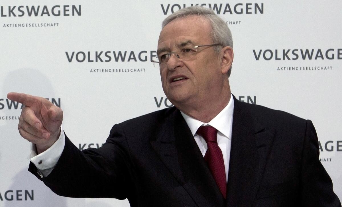 This March 14, 2013, photo shows Martin Winterkorn, then-CEO of German carmaker Volkswagen, at the company's annual meeting in Wolfsburg. Volkswagen said on March 3 that the former CEO may have been warned as early as May 2014 of possible emissions problems with its diesel engines.
