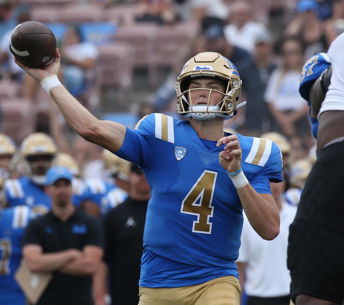 Ethan Garbers, shown competing against Alabama State in 2022, is UCLA's starting quarterback for the season opener Saturday.