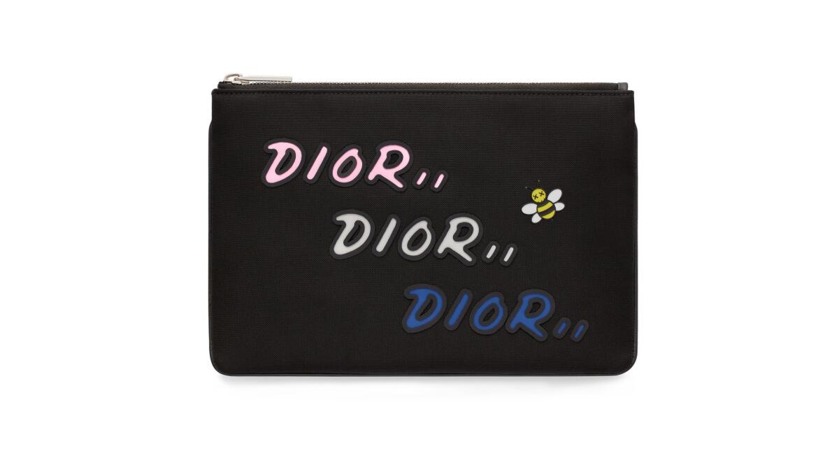 Dior X KAWS leather zip pouch. $550. Available at Dior Men in Beverly Hills and Maxfield in West Hollywood.