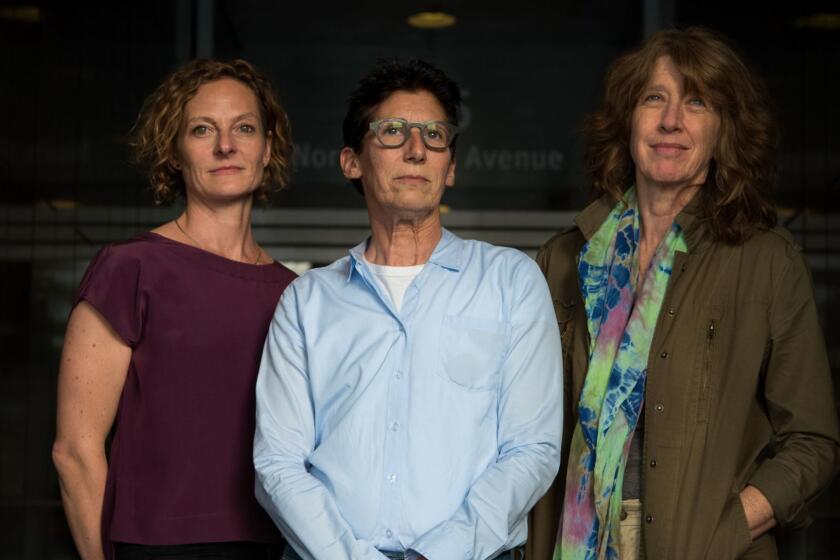 LOS ANGELES, CA - JUNE 10, 2017: L.A. artist Susan Silton, center, is restaging Olivier Messiaen's "Quartet for the End of Time," with choreographer Flora Wiegmann, left, and musician Vicki Ray. (Michael Owen Baker / For The Times)