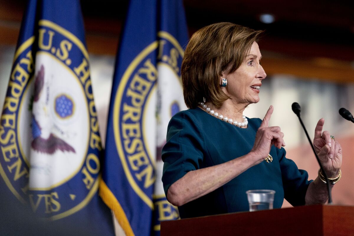 House Speaker Nancy Pelosi speaks at a news conference