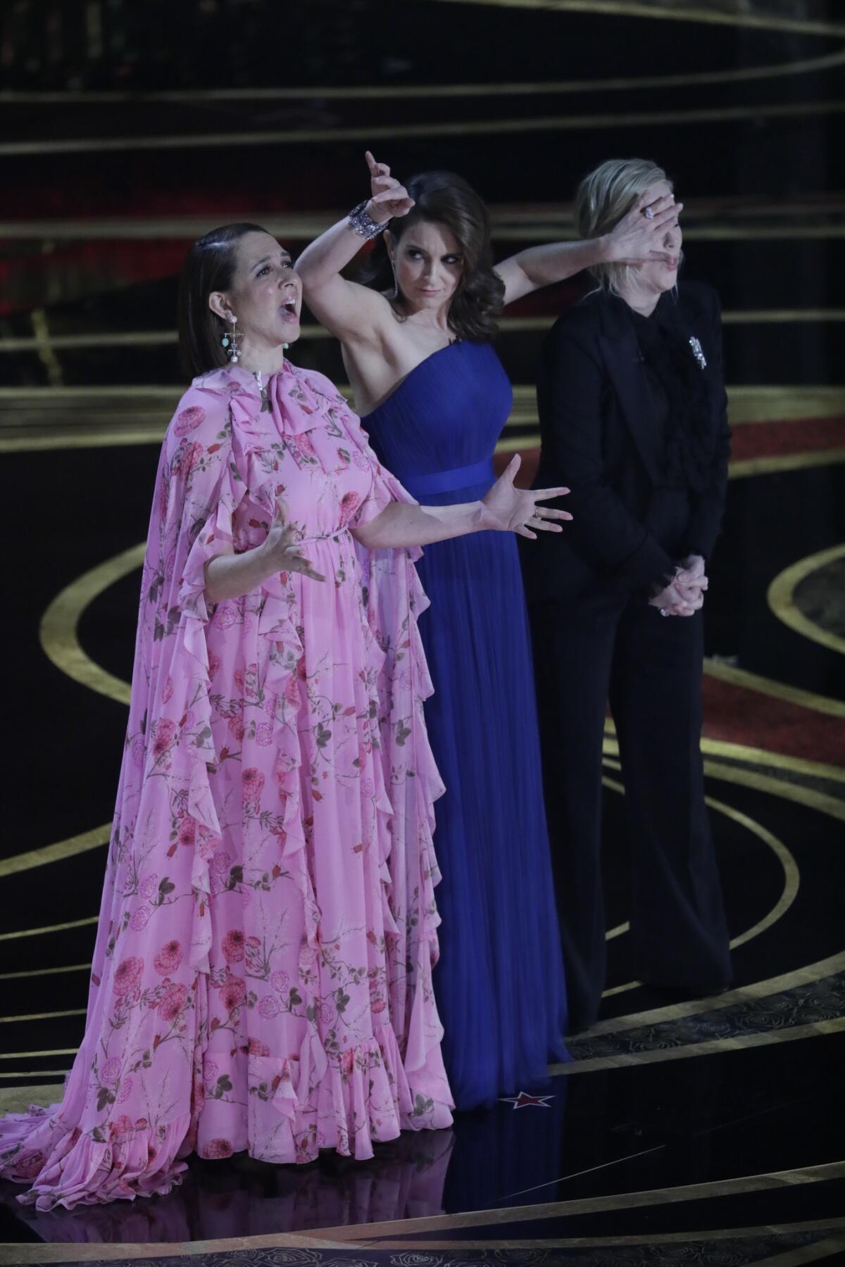No-host opening presenters, from left, Maya Rudolph, Tina Fey and Amy Poehler at the 91st Academy Awards.