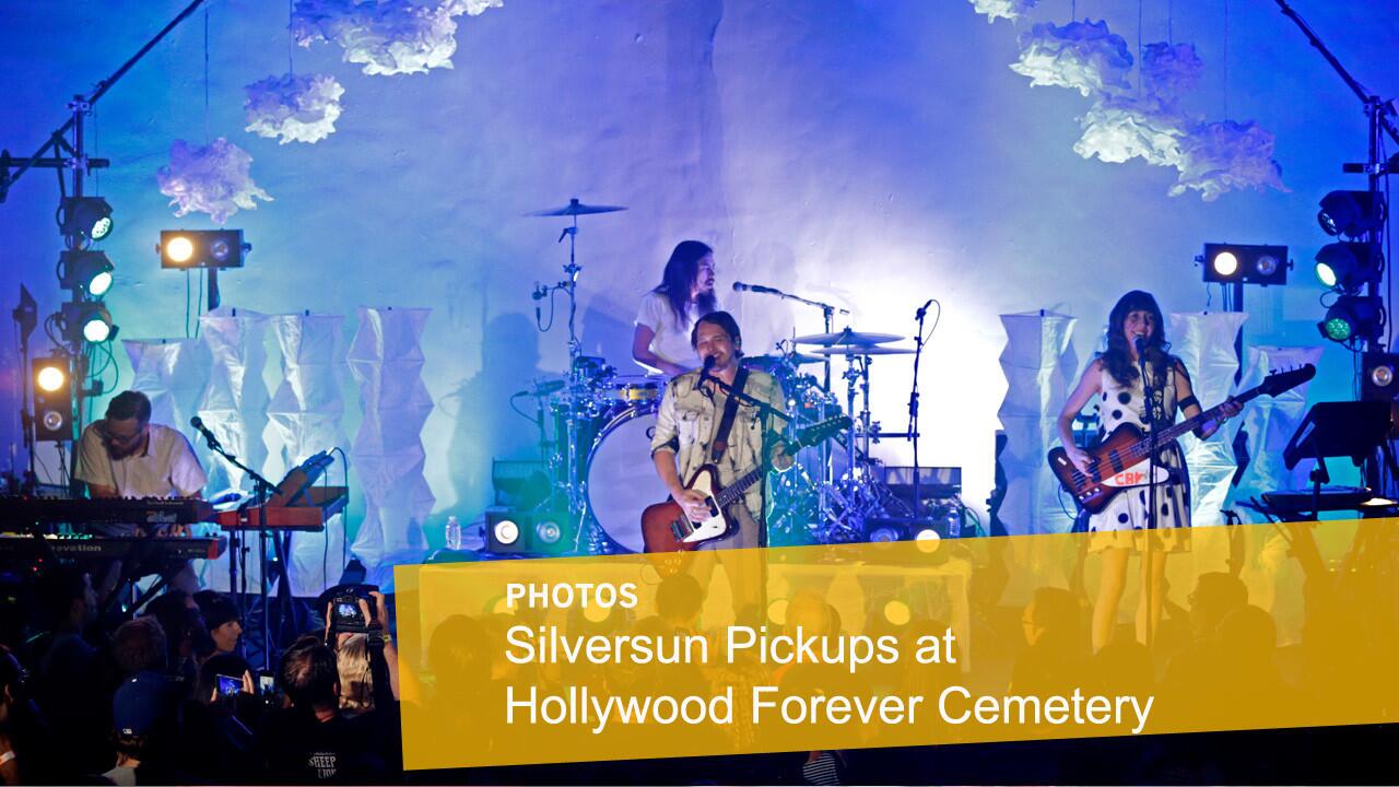 Silversun Pickups -- Joe Lester on keyboards, Chris Guanlao on drums, Brian Aubert on guitar and lead vocals and Nikki Monninger on bass -- perform at the Hollywood Forever Cemetery Masonic Lodge.