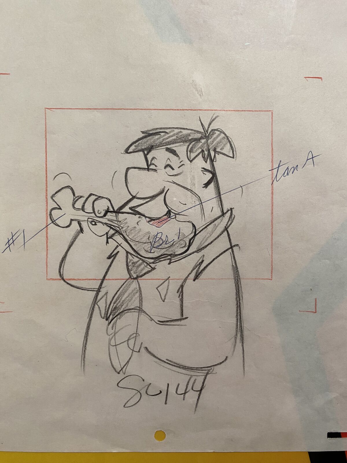 A hand drawing of the animated cartoon character Fred Flintstone.  