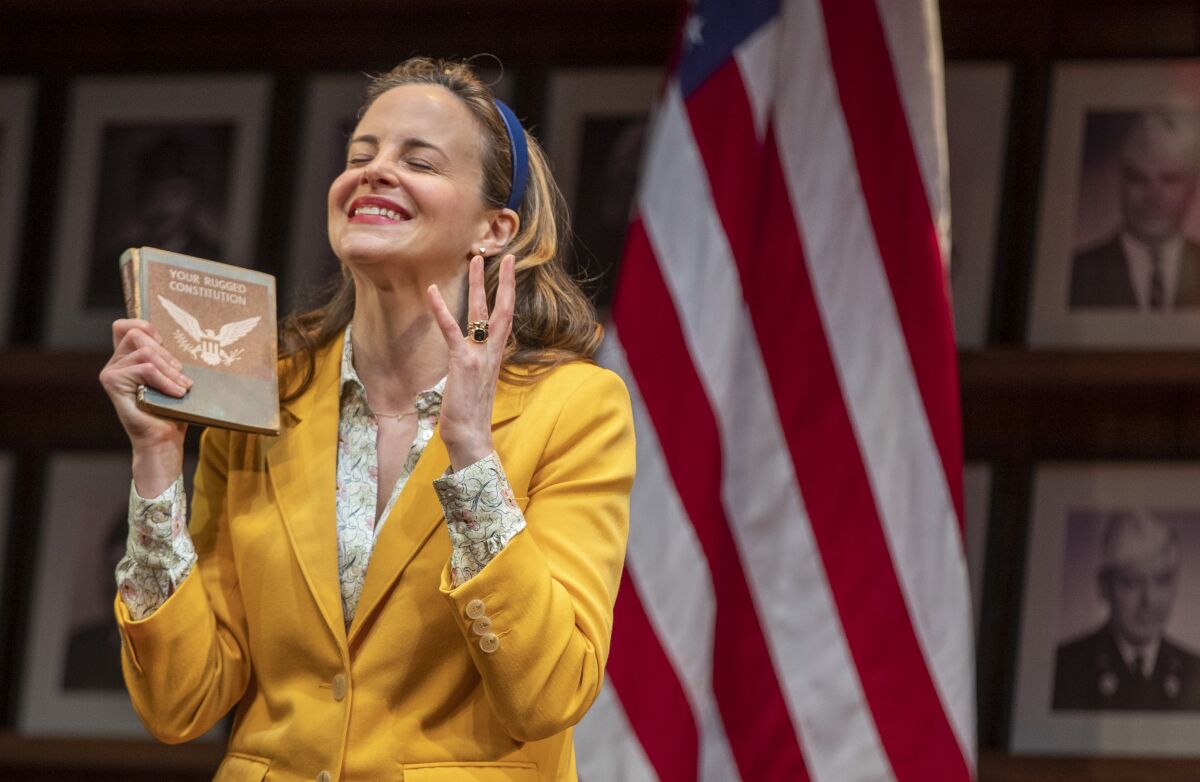 Maria Dizzia takes on the role of Heidi Schreck in “What the Constitution Means to Me” at the Mark Taper Forum in Los Angeles.