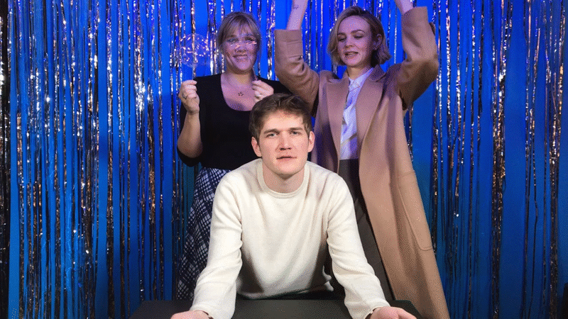 Emerald Fennell, Bo Burnham and Carey Mulligan from"Promising Young Woman"