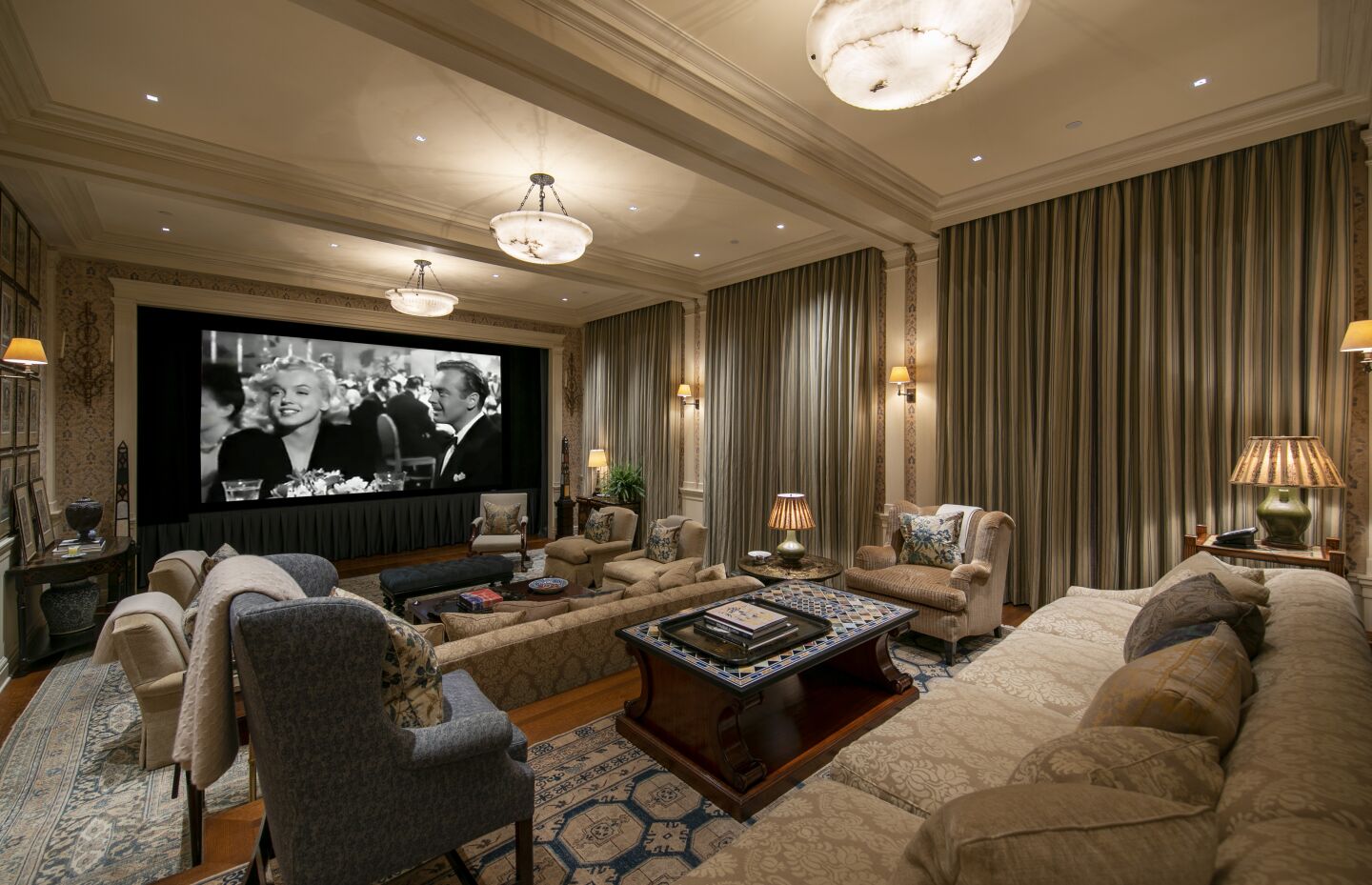 $60-million compound in Beverly Hills: screening room at the tennis court lounge