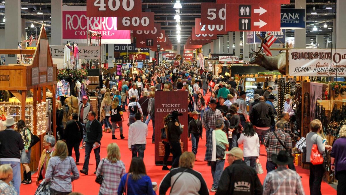 More than 350 vendors selling belt buckles, classic hats and more fill the South Halls of the Las Vegas Convention Center for Cowboy Christmas.