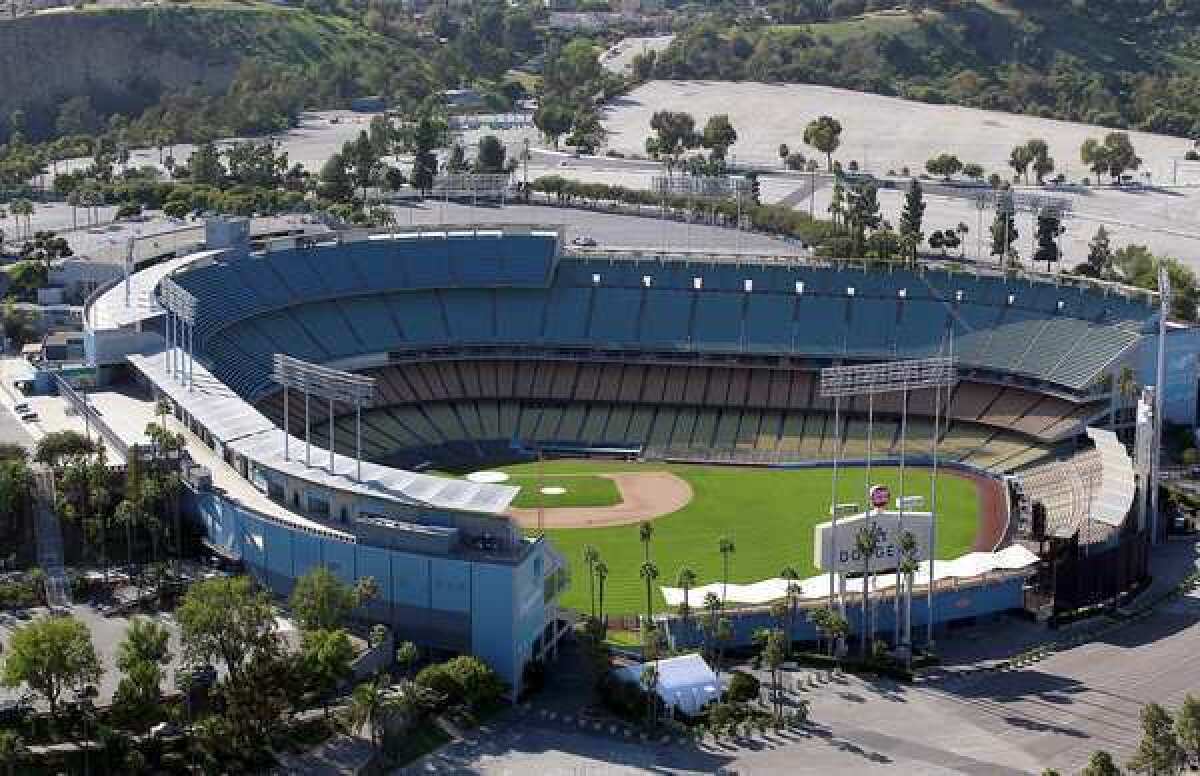 Aerial photograph of Dodger Stadium in 2011.