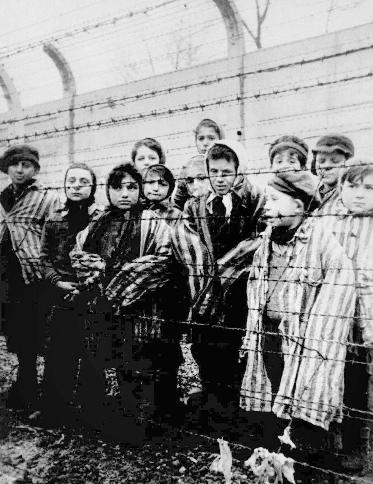 Children are liberated from Auschwitz in Poland by Russian soldiers in April 1945.