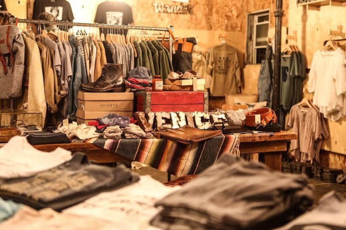 Men's and women's clothing on display at the Stash vintage pop-up at Das Shop.