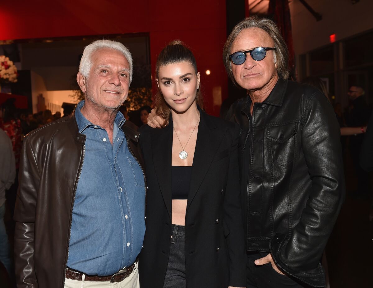 From left, Maurice Marciano, Shiva Safai and Mohamed Hadid at the Guess spring 2018 campaign reveal party on Jan. 31.