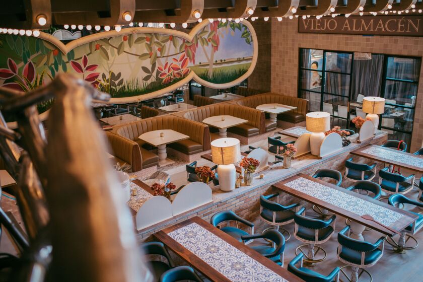 The dining room of Karina's Cantina Gaslamp, seen from its second floor.