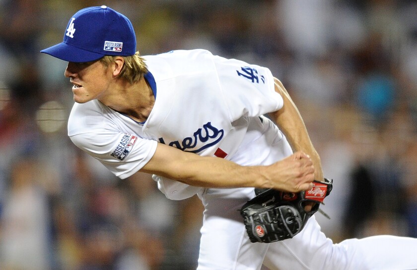 Dodgers starter Zack Greinke delivers a pitch during Game 2 of the National League division series against the St. Louis Cardinals in October.