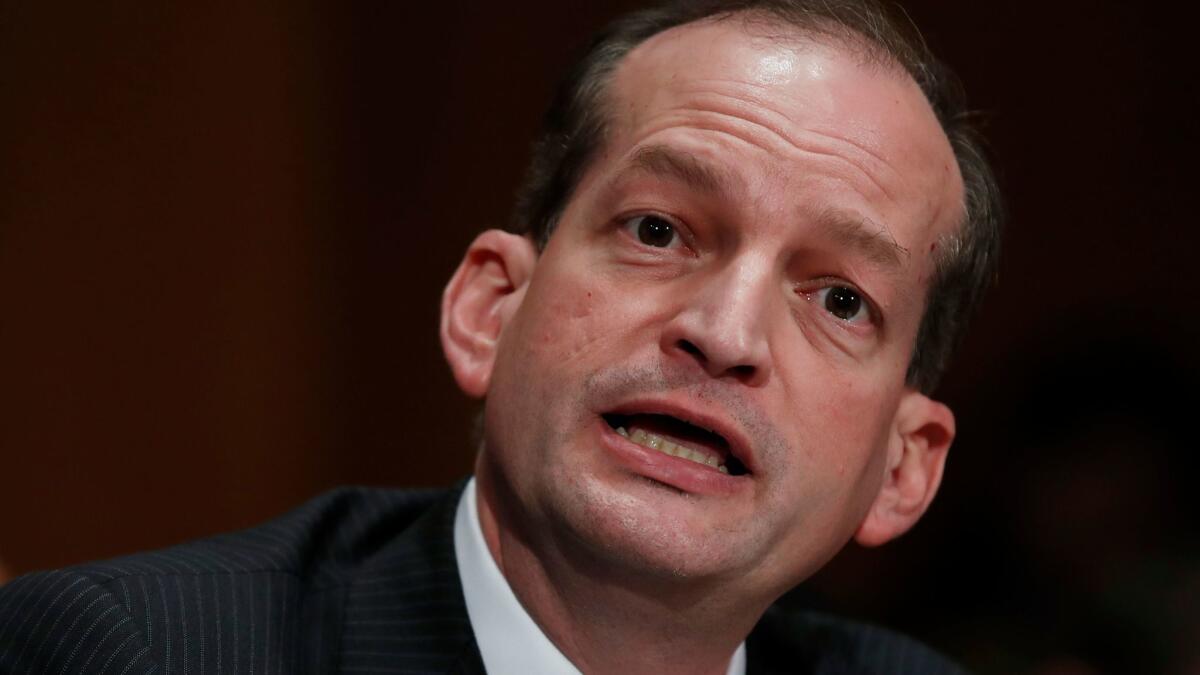 Alex Acosta testifies on Capitol Hill in March. He was confirmed as secretary of Labor in a Senate vote Thursday.