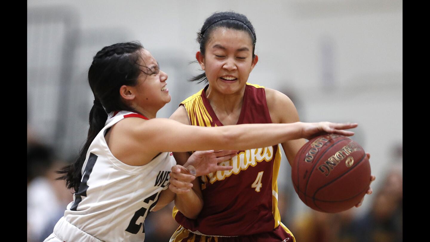 Ocean View vs. Westminster in a girls' basketball game
