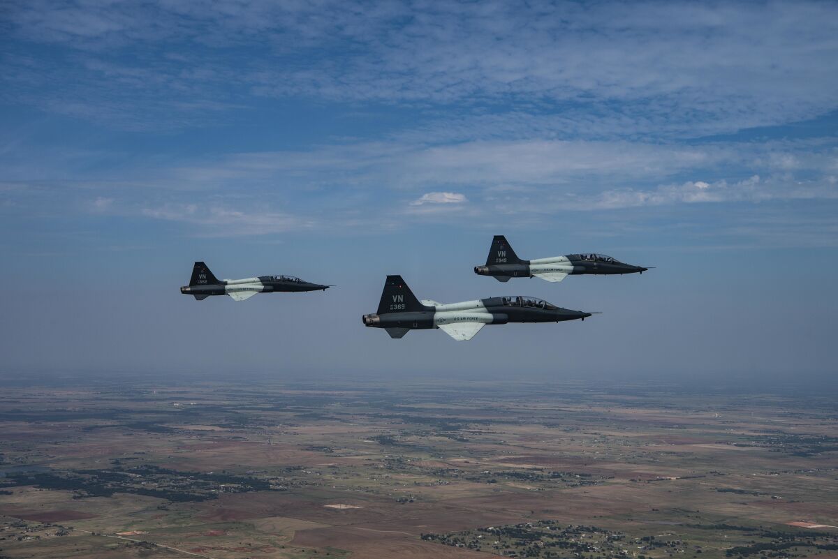Pilots from the Vance Air Force Base in Oklahoma fly T-38C Talons on July 26, 2019.