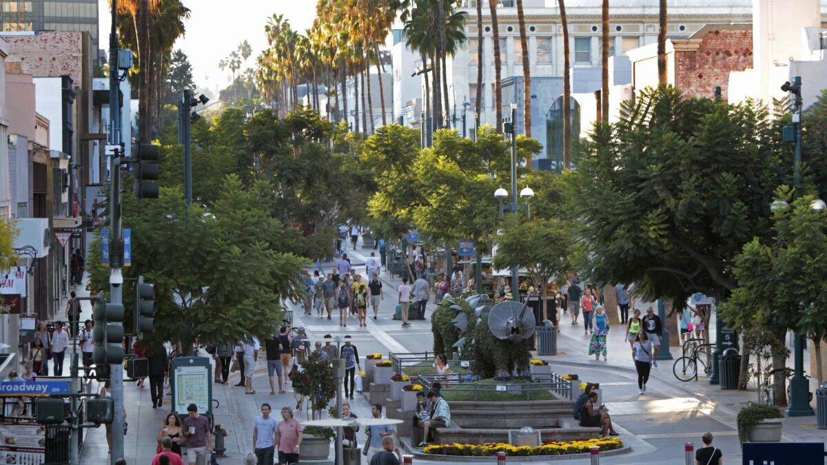 The Third Street Promenade in Santa Monica. The city, known as a liberal bastion, is challenging a court ruling that its at-large City Council elections discriminate against minorities.