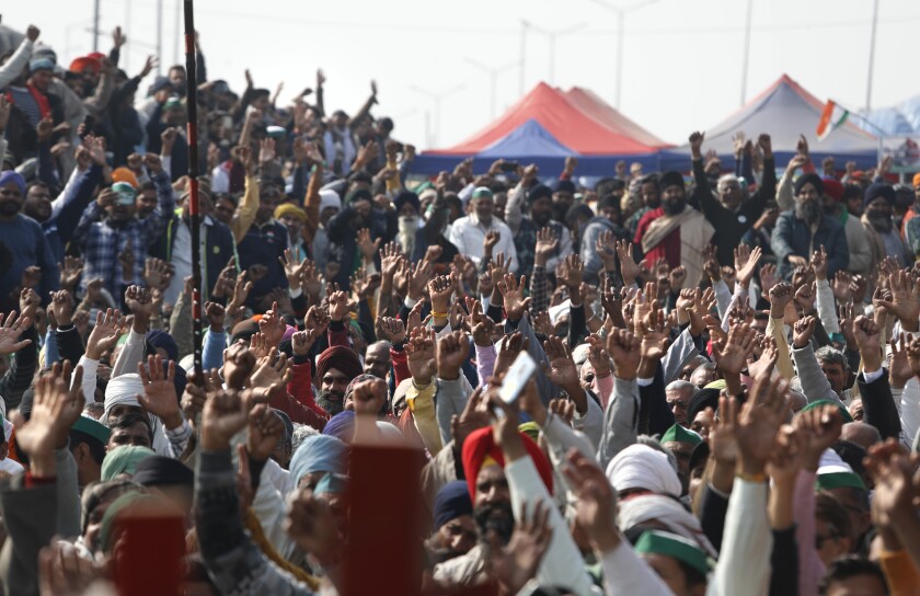 Farmers protest outside New Delhi.