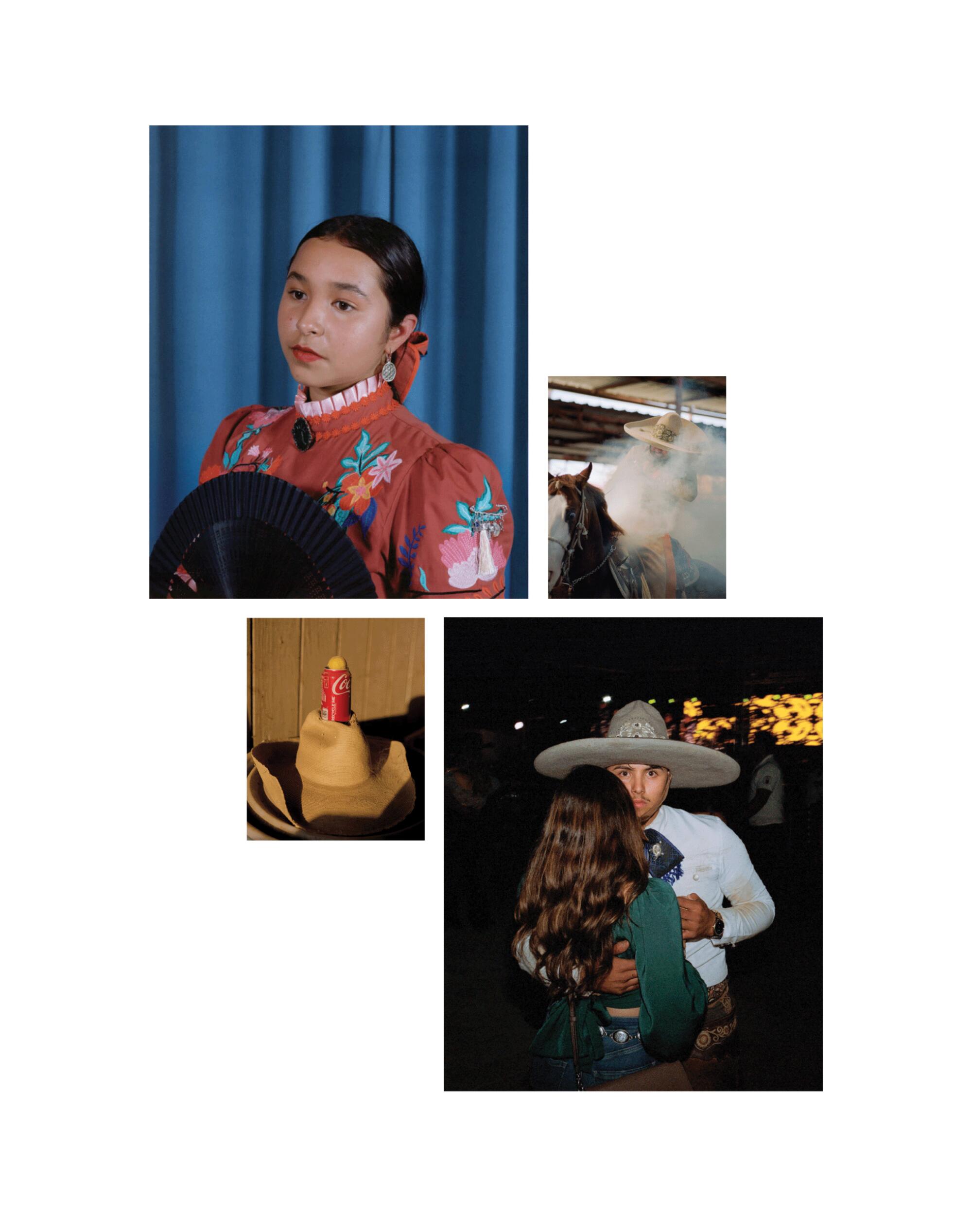 A gif of photographs of a girl, a man in a cowboy hat, a man riding a horse and a hat with a soda can.