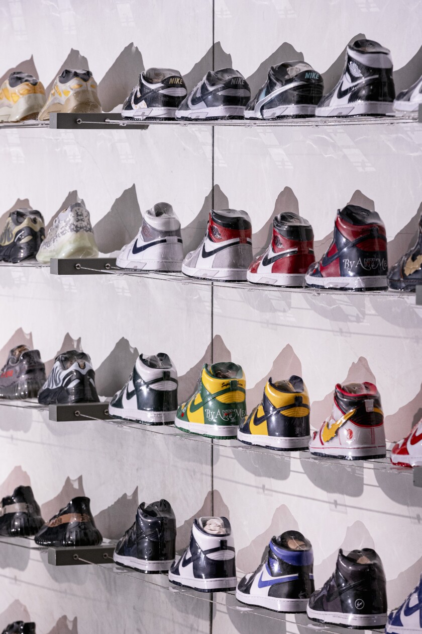Shoes on the wall.