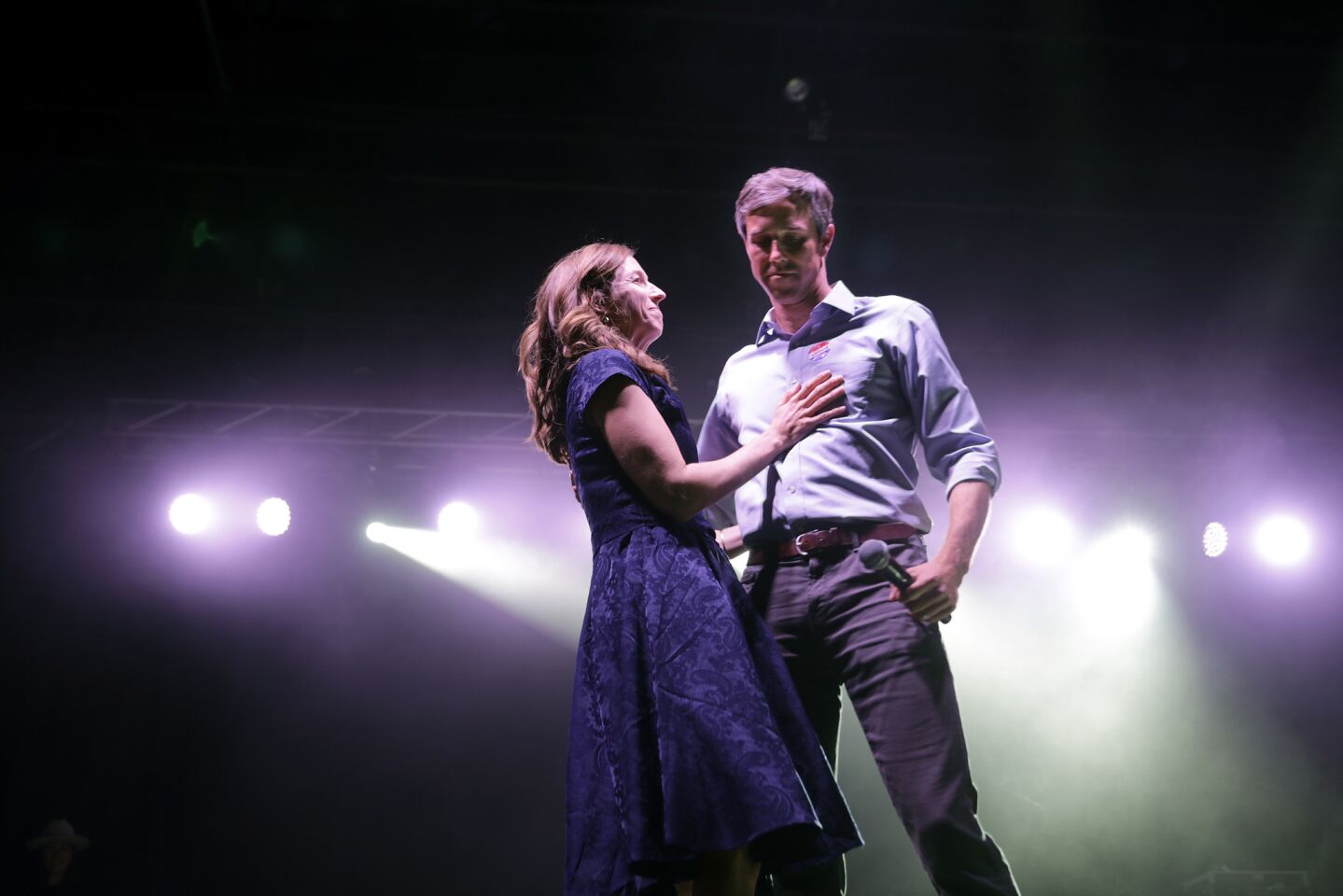 U.S. Senate candidate Beto O'Rourke and his wife, Amy Sanders, take the stage as he concedes.