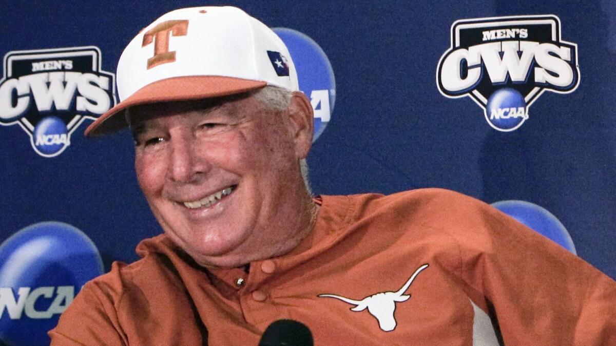 Texas coach Augie Garrido at a news conference ahead of the 2009 NCAA College World Series.