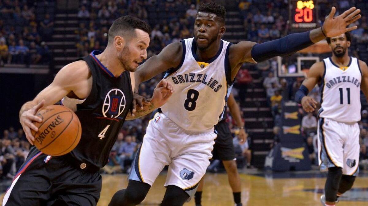 Clippers guard J.J. Redick drives toward the basket during a game against the Grizzlies on Nov. 4.